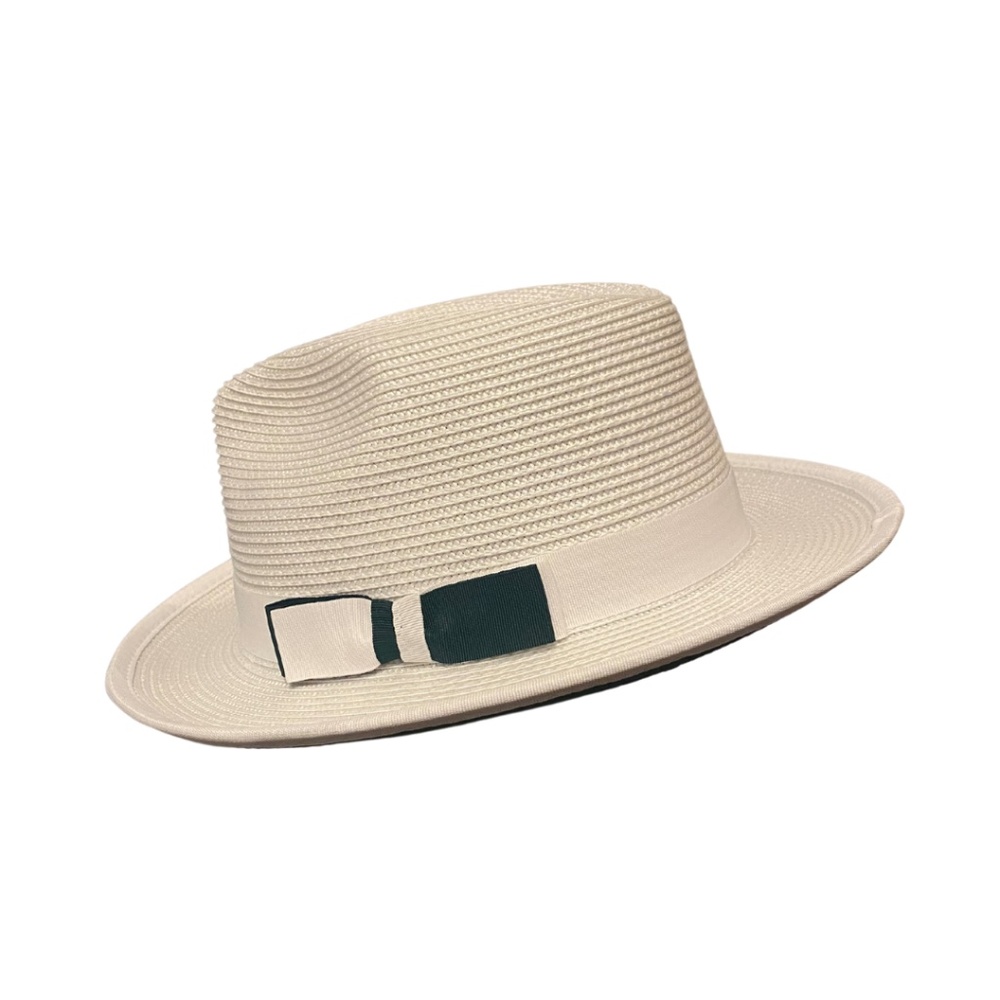 Pinch Fedora Hat: White and Emerald